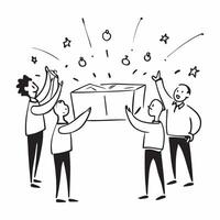 People with Sparkling Distribution Models and Happy Smiles concept as A group of people creating sparkling distribution models with happy smiles set against a whimsical background pure vector