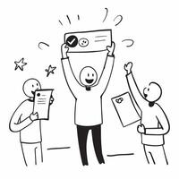 People with Sparkling Employee Evaluations and Happy Faces concept as A group of people holding sparkling employee evaluations with happy faces set against a fantastical background pure vector