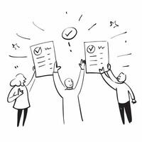 People with Sparkling Employee Evaluations and Happy Faces concept as A group of people holding sparkling employee evaluations with happy faces set against a fantastical background pure Set 2 vector