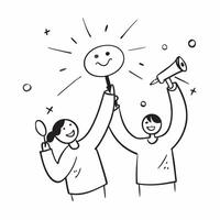 People with Sparkling Evaluation Tools and Happy Smiles concept as A group of people holding sparkling evaluation tools with happy smiles set against a dreamy background offering a pure Set 2 vector