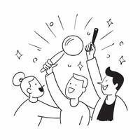 People with Sparkling Evaluation Tools and Happy Smiles concept as A group of people holding sparkling evaluation tools with happy smiles set against a dreamy background offering a pure Set 3 vector