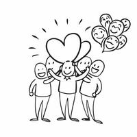 People with Sparkling Hearts and Happy Smiles concept as A group of people holding sparkling hearts with happy smiles set against a whimsical background offering ample space for te pure vector
