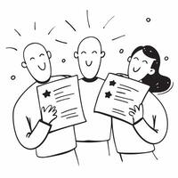 People with Sparkling Interview Invitations and Happy Smiles concept as A group of people holding sparkling interview invitations with happy smiles set against a dreamy background pure vector