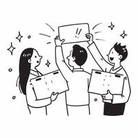People with Sparkling Whiteboards and Beaming Faces concept as A group of people using sparkling whiteboards with beaming faces set against a whimsical background offering ample sp pure Set 3 vector