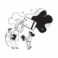 People with Watercolor Business Collaborations and Smartphones concept as A group of people engaging in watercolor business collaborations with smartphones set against a whimsical pure Set 3 vector