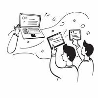 People with Watercolor Business Evaluations and Laptops concept as A group of people conducting watercolor business evaluations with laptops set against a fantastical background of pure Set 3 vector