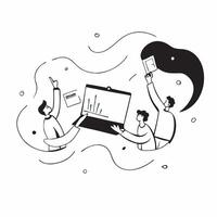 People with Watercolor Business Evaluations and Laptops concept as A group of people conducting watercolor business evaluations with laptops set against a fantastical background of pure Set 5 vector