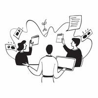 People with Watercolor Business Evaluations and Laptops concept as A group of people conducting watercolor business evaluations with laptops set against a fantastical background of pure Set 6 vector