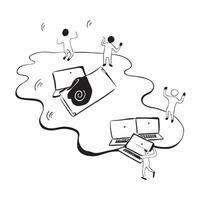 People with Watercolor Business Goals and Laptops concept as A group of people setting watercolor business goals with laptops set against a fantastical background offering ample sp pure Set 2 vector
