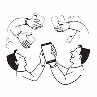 People with Watercolor Business Partnerships and Smartphones concept as A group of people forming watercolor business partnerships with smartphones set against a dreamy background pure Set 2 vector