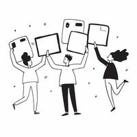 People with Watercolor Business Proposals and Tablets concept as A group of people presenting watercolor business proposals with tablets set against a dreamy background offering am pure Set 6 vector