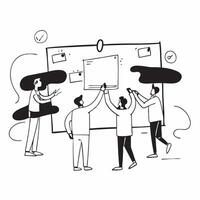 People with Watercolor Business Templates and Whiteboards concept as A group of people creating watercolor business templates on whiteboards set against a whimsical background offe pure Set 2 vector