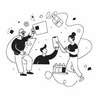 People with Watercolor Business Workshops and Smartphones concept as A group of people participating in watercolor business workshops with smartphones set against a whimsical backg pure vector