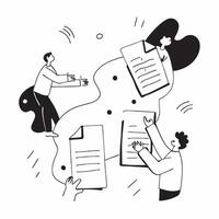 People with Watercolor Documents and Clipboards concept as A group of people working with watercolor documents and clipboards set against a fantastical background offering ample sp pure Set 2 vector