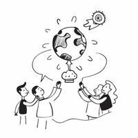 People with Watercolor Earth and Green Technologies concept as A group of people developing watercolor earth and green technologies set against a dreamy background offering ample s pure Set 3 vector