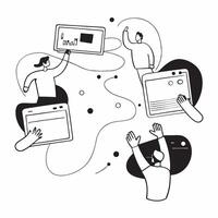 People with Watercolor Financial Dashboards and Laptops concept as A group of people interacting with watercolor financial dashboards on laptops set against a dreamy background off pure Set 4 vector
