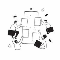 People with Watercolor Planning Boards and Smartphones concept as A group of people planning with watercolor boards and smartphones set against a whimsical background offering ampl pure Set 2 vector
