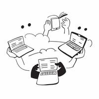 People with Watercolor Project Management and Laptops concept as A group of people managing watercolor projects with laptops set against a dreamy background offering ample space fo pure Set 2 vector