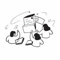 People with Watercolor Project Management and Laptops concept as A group of people managing watercolor projects with laptops set against a dreamy background offering ample space fo pure Set 3 vector