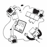 People with Watercolor Project Management and Laptops concept as A group of people managing watercolor projects with laptops set against a dreamy background offering ample space fo pure Set 4 vector
