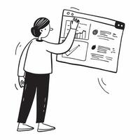 Person Analyzing Data on Glossy Surface concept as A person analyzing data on a glossy surface highlighting remote work efficiency and data driven decision making Camera angle cap pure vector