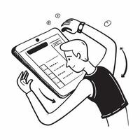 Person Analyzing Data on Abstract Glossy Tablet concept as A person analyzing data on a glossy abstract tablet emphasizing remote work efficiency and data driven decision making C pure vector