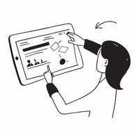 Person Analyzing Data on Abstract Glossy Tablet concept as A person analyzing data on a glossy abstract tablet emphasizing remote work efficiency and data driven decision making C pure Set 3 vector
