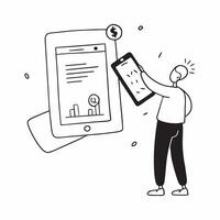 Person Analyzing Financial Data on Tablet concept as A person analyzing financial data on a tablet with a plain background offering ample space for text or graphics representing mo pure vector