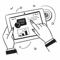 Person Analyzing Data on Glossy Tablet concept as A person analyzing data on a glossy tablet emphasizing remote work efficiency and data driven decision making Camera angle captur pure Set 2 vector