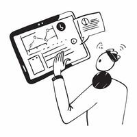 Person Analyzing Data on Glossy Tablet concept as A person analyzing data on a glossy tablet emphasizing remote work efficiency and data driven decision making Camera angle captur pure vector