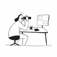 Person Drinking Coffee at Glossy Desk concept as A person drinking coffee at a glossy desk capturing a relaxed yet professional remote work environment Camera angle focuses on the pure Set 3 vector