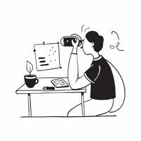 Person Drinking Coffee at Glossy Desk concept as A person drinking coffee at a glossy desk capturing a relaxed yet professional remote work environment Camera angle focuses on the pure Set 2 vector