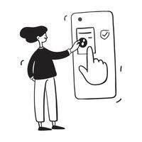 Person Scanning Fingerprint on Phone concept as A person scanning their fingerprint for mobile banking on their smartphone with a clean background providing space for text or desig pure vector