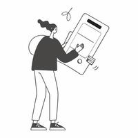 Person Using Budget App for Financial Growth concept as A person using a budget app for tracking financial growth on their smartphone with a plain background providing ample space pure vector
