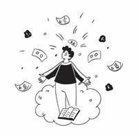 Person Surrounded by Money Clouds concept as A person surrounded by clouds of money with a plain background providing ample space for text or graphics symbolizing abundance and fin pure vector