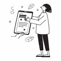 Person Using Budgeting App on Tablet concept as A person using a budgeting app on their tablet with a plain background offering ample space for text or graphics in Photo Stock Con pure vector