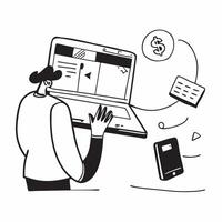 Person Using Digital Banking on Laptop concept as A person using digital banking services on their laptop with a clean background providing ample space for text or graphics in Pho pure Set 2 vector