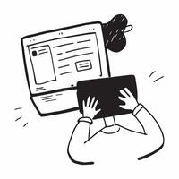 Person Using Digital Portfolio on Laptop concept as A person using a digital portfolio on their laptop with a plain background providing ample space for text or graphics in Photo pure vector