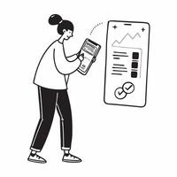 Person Using Financial Tracker on Phone concept as A person using a financial tracker on their phone with a plain background providing space for text or graphics in Photo Stock Co pure vector