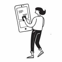 Person Using Mobile App for Retirement Planning concept as A person using a mobile app on their phone for retirement planning with a plain background offering ample space for text pure vector