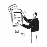 Person Using Loan Management App on Tablet concept as A person using a loan management app on their tablet with a plain background offering ample space for text or graphics in Pho pure vector