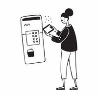 Person Using Mobile Banking at Supermarket concept as A person using a mobile banking app on their smartphone to pay at a supermarket with a clean background providing space for te pure vector