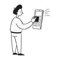 Person Using Savings Calculator on Phone concept as A person using a savings calculator on their phone with a plain background offering ample space for text or graphics in Photo S pure vector