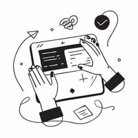 Person Using Tablet with Abstract Interface concept as A person using a tablet with a glossy abstract digital interface emphasizing creativity and modern technology in remote work pure vector