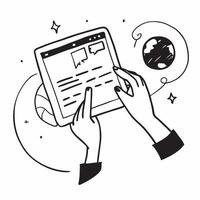 Person Using Tablet with Glossy Abstract Interface concept as A person using a tablet with a glossy abstract digital interface emphasizing creativity and modern technology in remot pure Set 2 vector