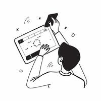 Person Using Tablet with Glossy Abstract Interface concept as A person using a tablet with a glossy abstract digital interface emphasizing creativity and modern technology in remot pure Set 3 vector