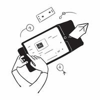 Person Using Tablet with Abstract Interface concept as A person using a tablet with a glossy abstract digital interface emphasizing creativity and modern technology in remote work pure Set 3 vector