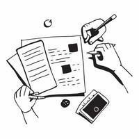 Person with Abstract Glossy Notebook Planning Tasks concept as A person planning tasks in an abstract glossy notebook emphasizing organization and productivity in remote work Came pure Set 4 vector