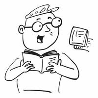 Person with Book and Reading Glasses for Library Service concept as A person holding a book and wearing reading glasses set against a clean background offering space for text or gr pure vector