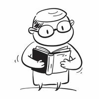 Person with Book and Reading Glasses for Library Service concept as A person holding a book and wearing reading glasses set against a clean background offering space for text or gr pure Set 6 vector
